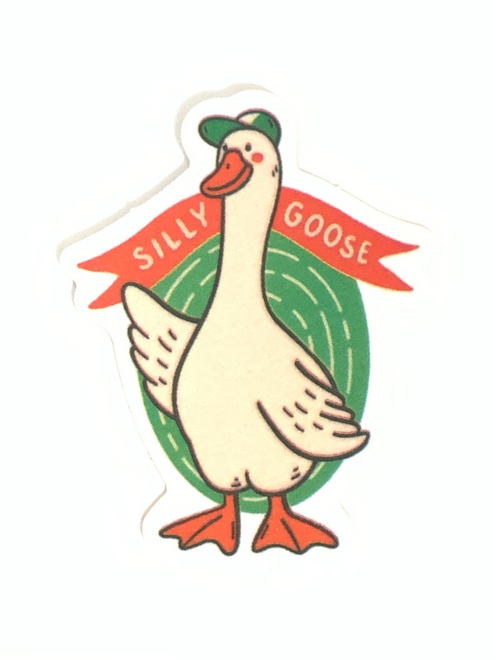 Silly Goose Decorative Bird Sticker — Cream & Green
